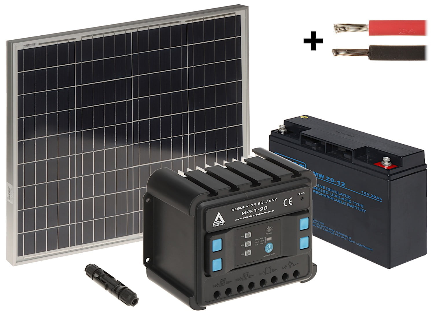 WL4 SOLAR-KIT-200B50-20-WebStore4 (1) WL4 SOLAR-KIT-200B50-20 complete zonne-energie kit met 12V 20Ah accu, snoer, 50W zonnepaneel en controller