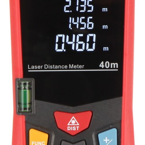 UNI-T LM40 laser afstandsmeter met meetbereik van 40 meter lengte, oppervlakte en volume meting, waterpas en groot LCD display