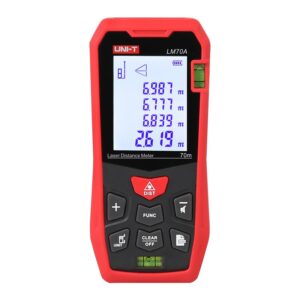 UNI-T LM50A laser afstandsmeter met meetbereik van 50 meter lengte, oppervlakte en volume meting, waterpas en groot LCD display