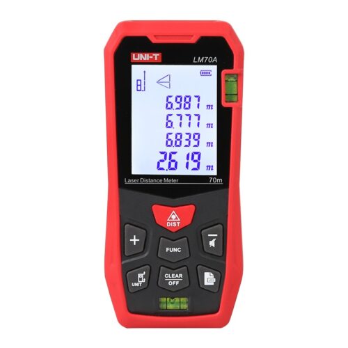 UNI-T LM50A laser afstandsmeter met meetbereik van 50 meter lengte, oppervlakte en volume meting, waterpas en groot LCD display