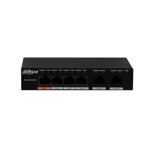 Dahua PFS3006-4ET-60 4 poort 802.3af/at PoE en Hi-PoE switch met 2 uplink poorten en 250m bereik
