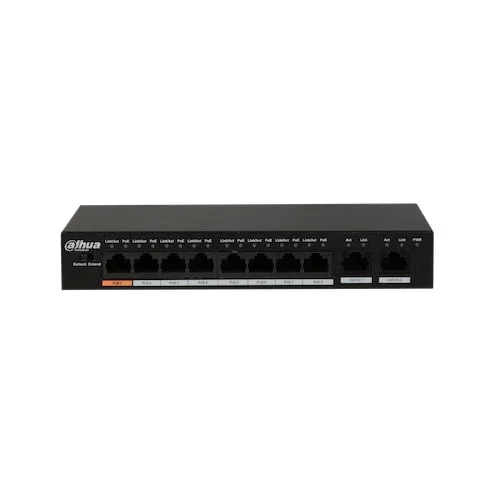 Dahua PFS3010-8ET-96-V2 8 poort 802.3af/at PoE switch met 2 uplink poorten en 250m PoE bereik