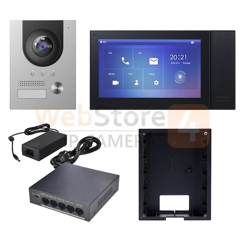 X-Security XS-KTP01(F)-B complete IP video deurbel intercom kit met XS-V2202E-IP en XS-V2421M-IP-POE-B inclusief PoE switch en inbouwbehuizing