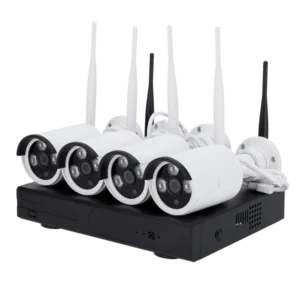 Nivian KIT430W bewakingscamera plug en play set wit met 4x 3MP WiFi bullet camera's, 4 kanaals Netwerk Video Recorder en applicatie