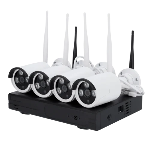 Nivian KIT430W bewakingscamera plug en play set wit met 4x 3MP WiFi bullet camera’s, 4 kanaals Netwerk Video Recorder en applicatie