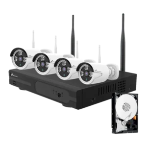 Nivian KIT830W bewakingscamera plug en play set wit met 4x 3MP WiFi bullet camera's, 8 kanaals Netwerk Video Recorder inclusief harde schijf 1TB
