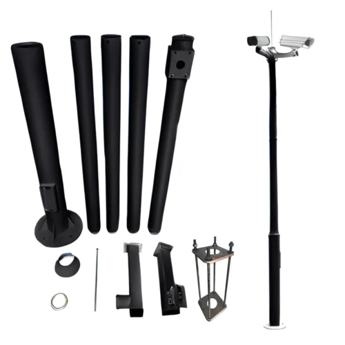 WL4 CP60-B zwarte camera paal 6 meter universeel in onderdelen kit voor zelfbouw met grondanker en camerasteunen