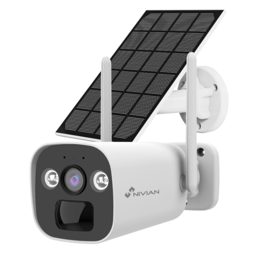 Nivian NV-CAM01-SOLAR4G Full HD 3MP 4G bullet camera voor buiten met accu, IR nachtzicht, wit licht, microSD en 2-weg audio en gratis applicatie