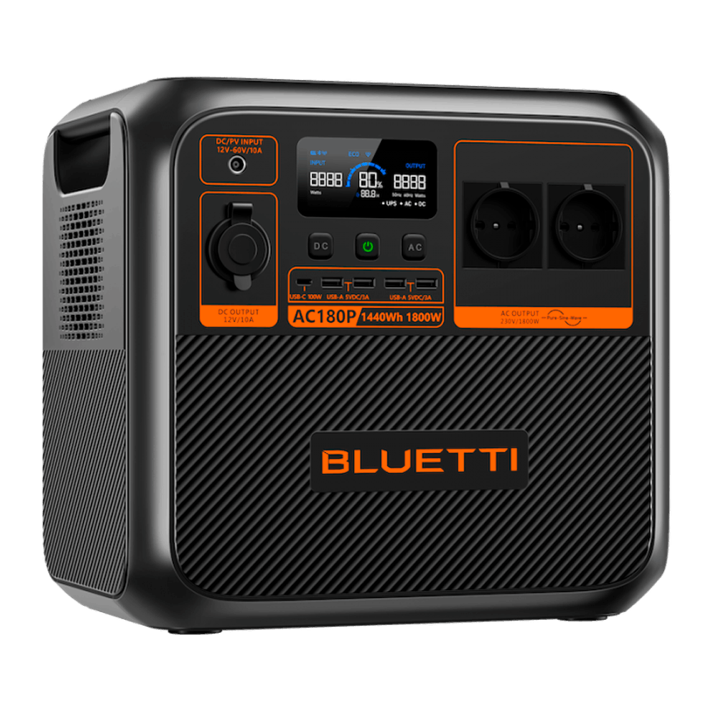 BLUETTI AC180P-WebStore4 BLUETTI AC180P draagbare accu 1440Wh met 12V uitgang, twee 230VAC uitgangen, vijf USB poorten en gratis applicatie