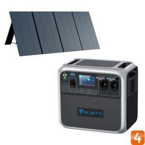 BLUETTI KIT met AC200P accu en PV350 zonnepaneel met een accu van 2000Wh met vier 12V uitgangen, twee 230VAC uitgangen, vijf USB poorten en gratis applicatie
