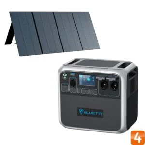 BLUETTI KIT met AC200P accu en PV350 zonnepaneel met een accu van 2000Wh met vier 12V uitgangen, twee 230VAC uitgangen, vijf USB poorten en gratis applicatie