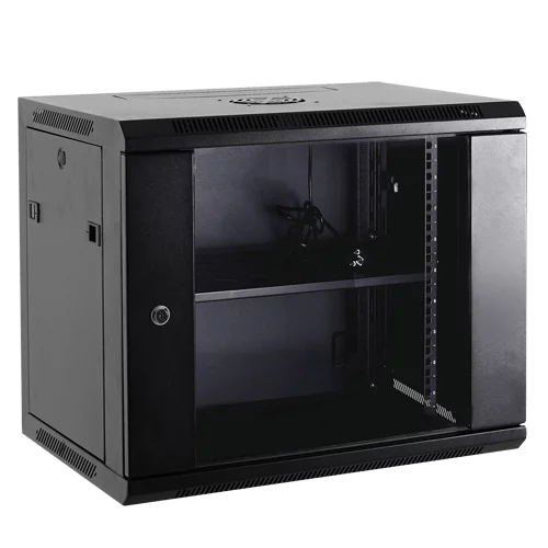 WL4 SR9U-B Server wandkast 9U 19″ met ventilator, voeding, deur met gehard glas en slot